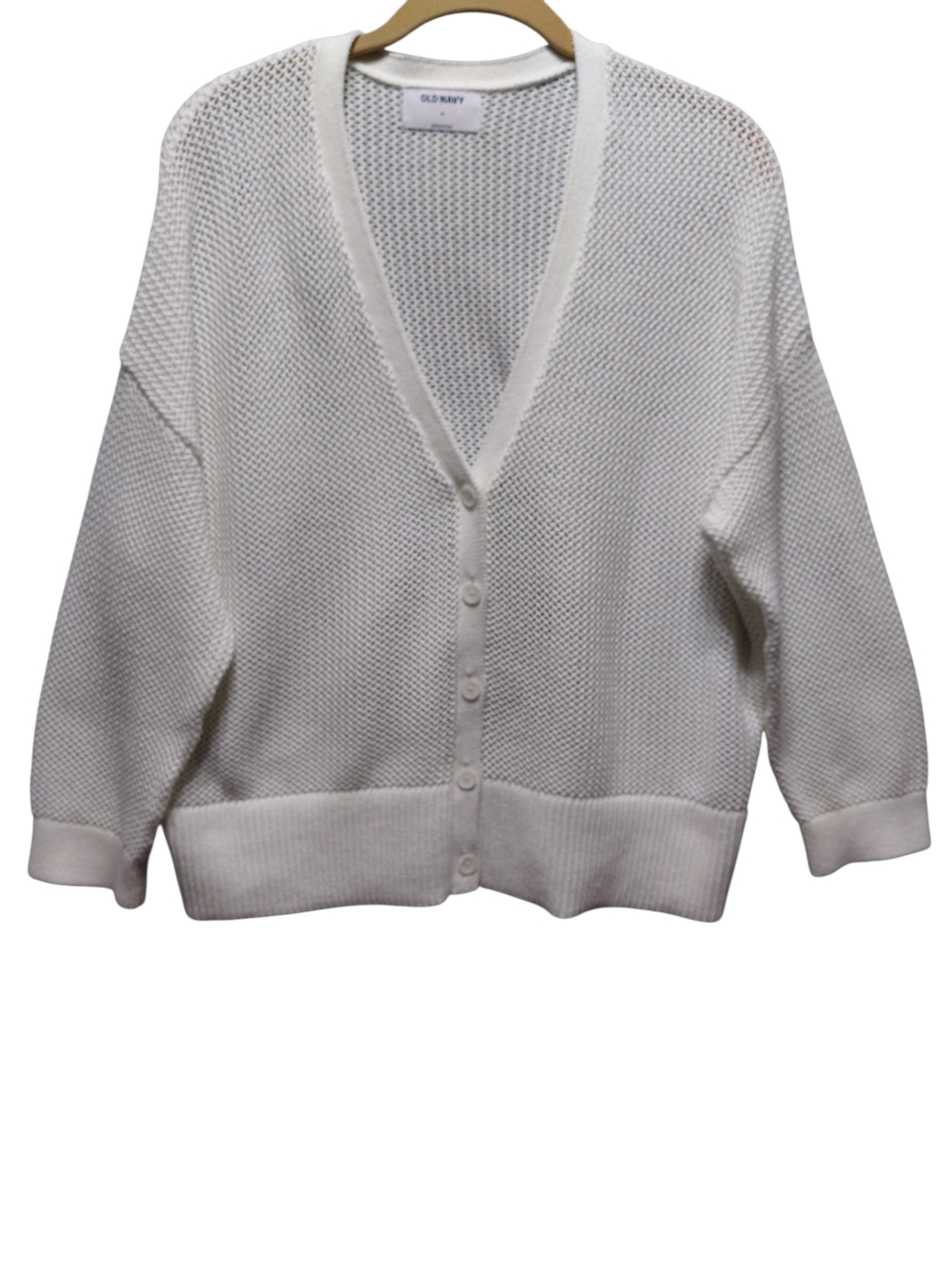 Old Navy Cream Pure White Open Knit V-Neck Button Front Cardigan Sweater XL